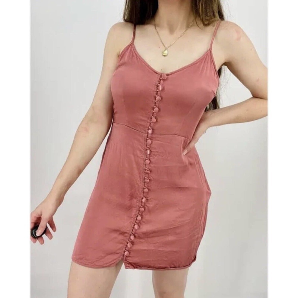 Abercrombie Satin Button Down Slip Mini Dress Size Medium Dusty Rose